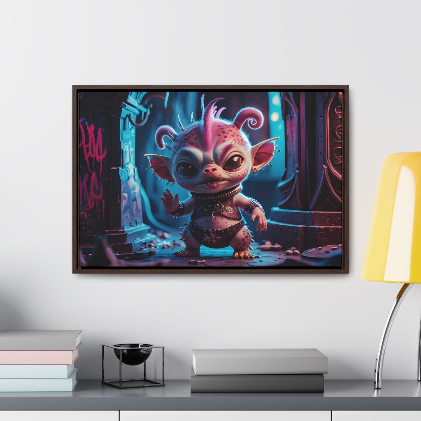 "Punk Goblin in Neon Alley" - Gallery Canvas Wraps, Horizontal Frame