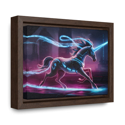 Cybernetic Unicorn in Neon Metropolis - Gallery Canvas Wraps, Horizontal Frame