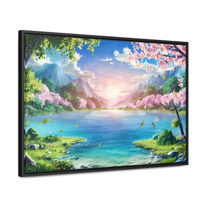 Serene Sunrise Over Blossoming Lake - Gallery Canvas Wraps, Horizontal Frame