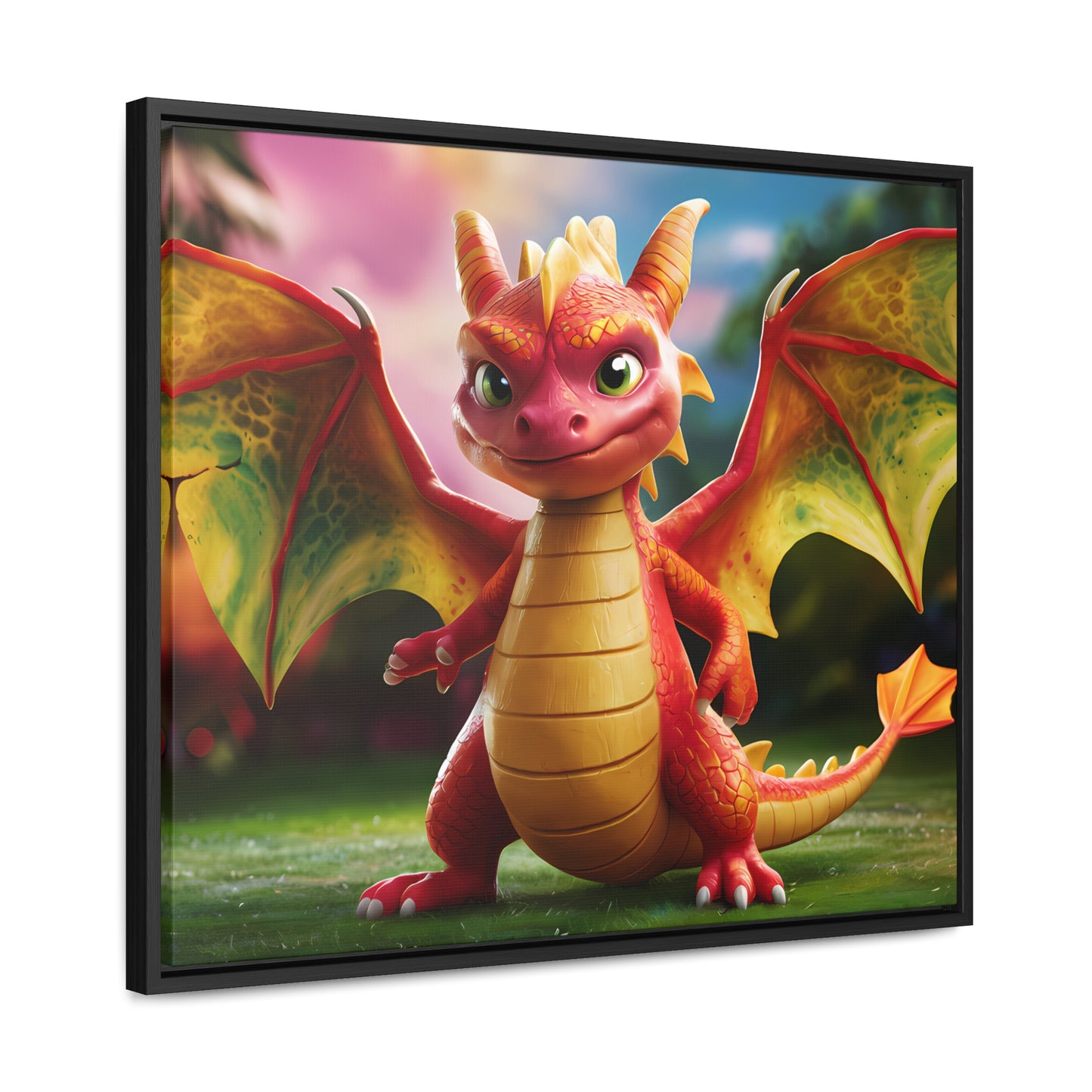 "Playful Baby Dragon in a Magical Forest" - Gallery Canvas Wraps, Horizontal Frame