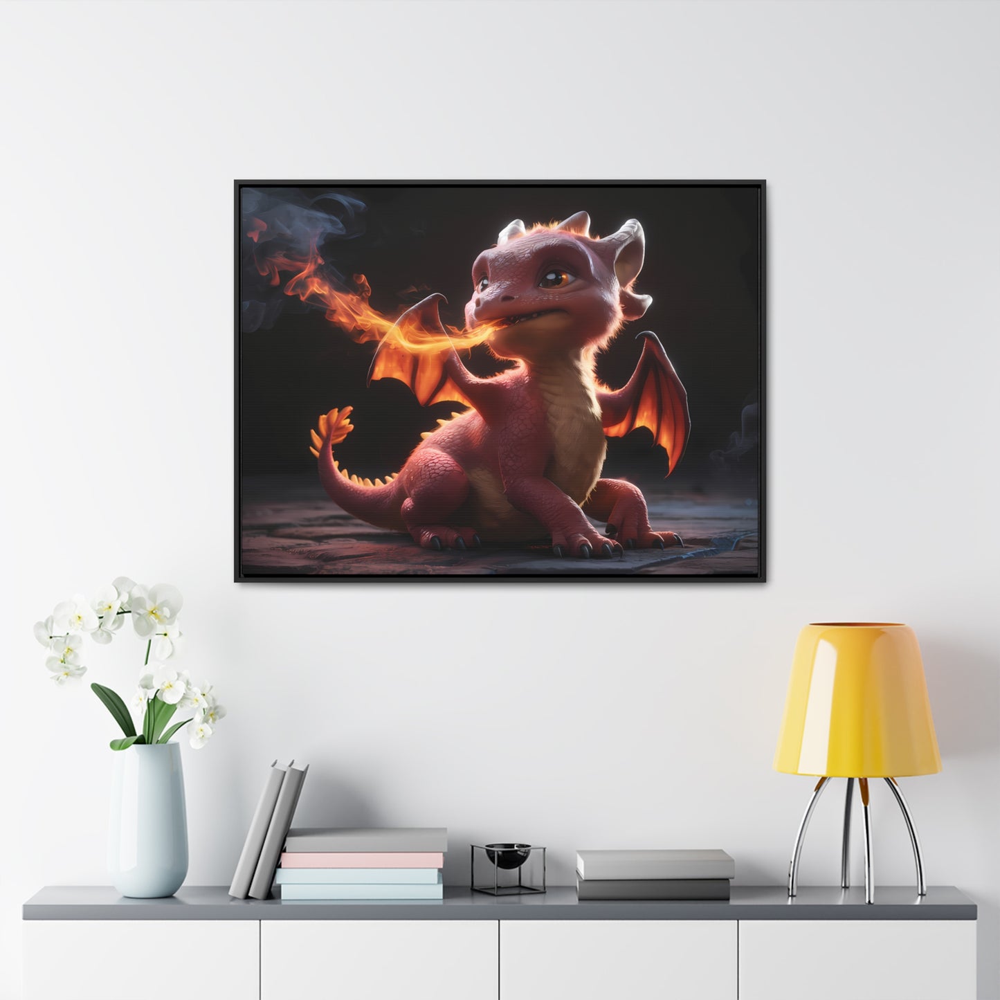 "Baby Dragon's First Flame" - Gallery Canvas Wraps, Horizontal Frame