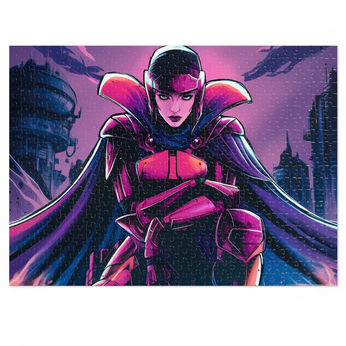 Crimson Enforcer of the Neon Fortress - Jigsaw Puzzle (30, 110, 252, 500,1000-Piece)