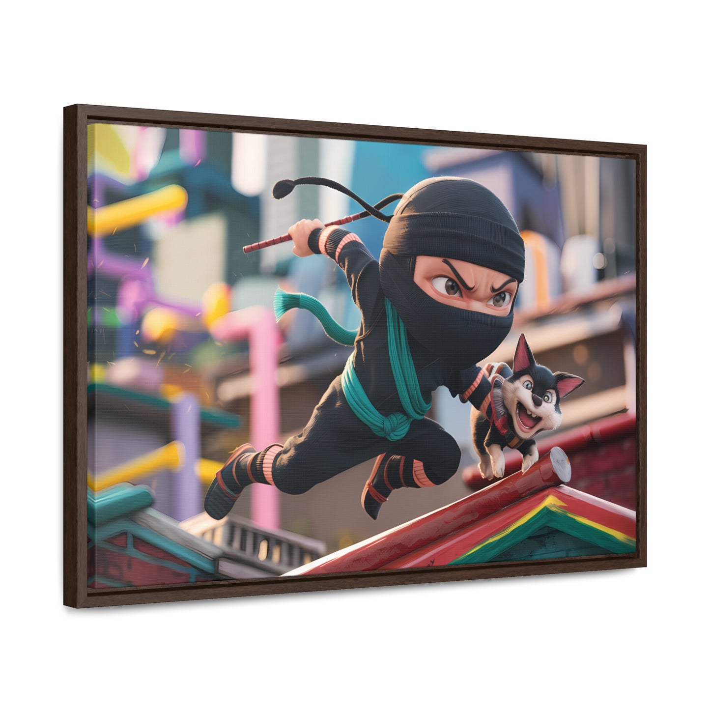 "Ninja and the Fearless Pup" - Gallery Canvas Wraps, Horizontal Frame