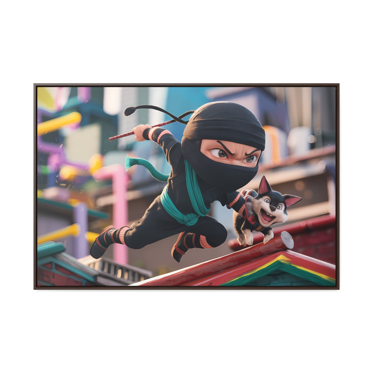 "Ninja and the Fearless Pup" - Gallery Canvas Wraps, Horizontal Frame