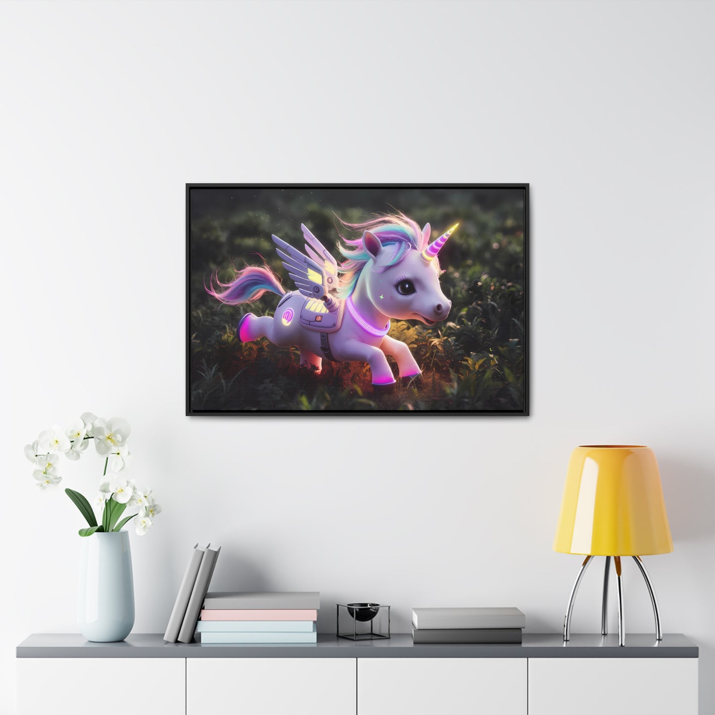 "Cybernetic Unicorn's Twilight Adventure" - Gallery Canvas Wraps, Horizontal Frame