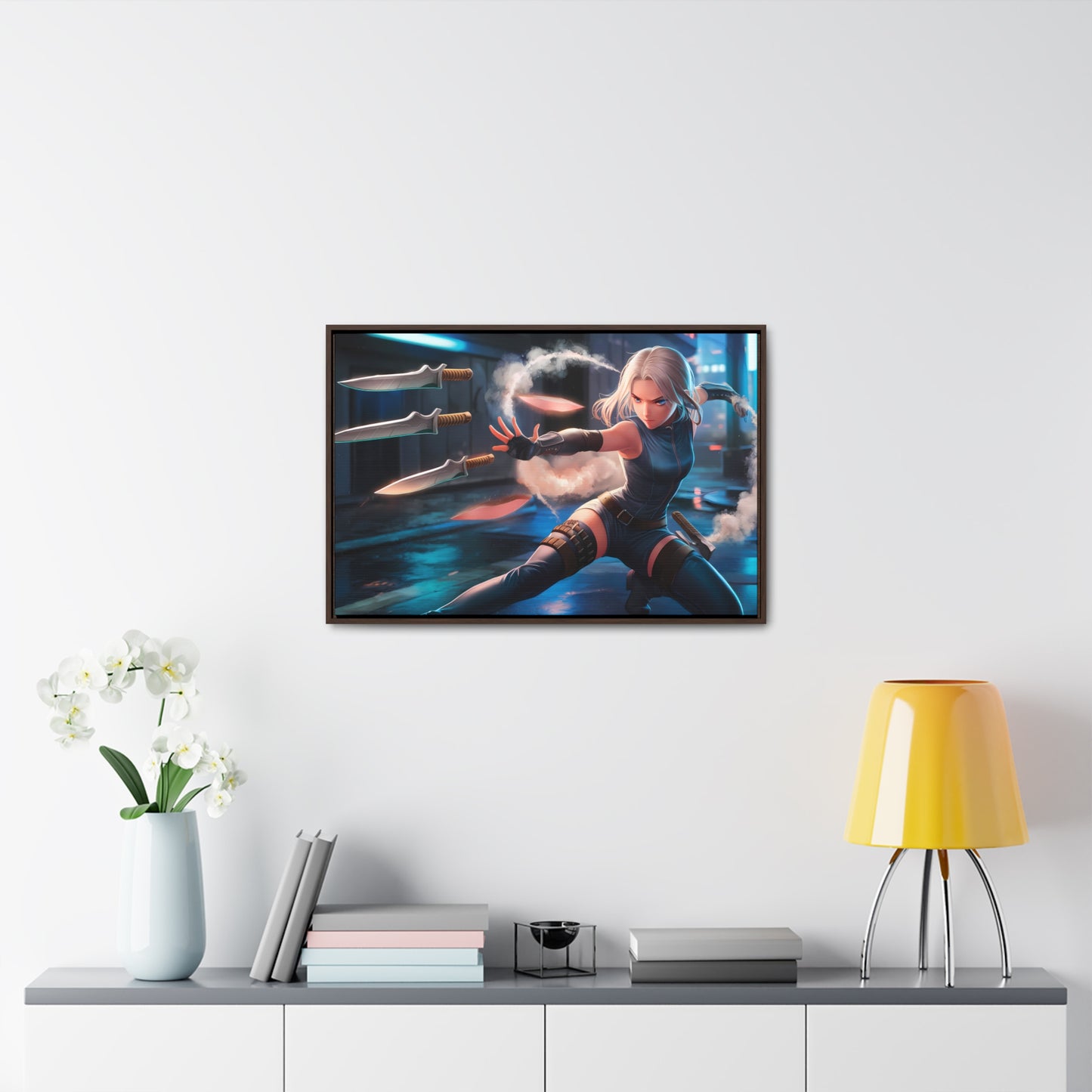 Blade Dancer in the Neon Shadows - Gallery Canvas Wraps, Horizontal Frame