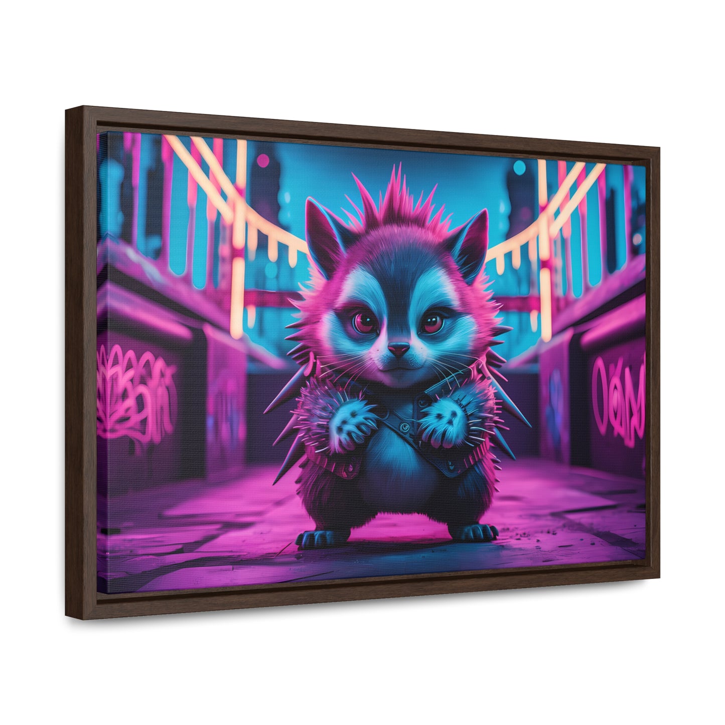 Punk Hedgehog in Neon City - Gallery Canvas Wraps, Horizontal Frame