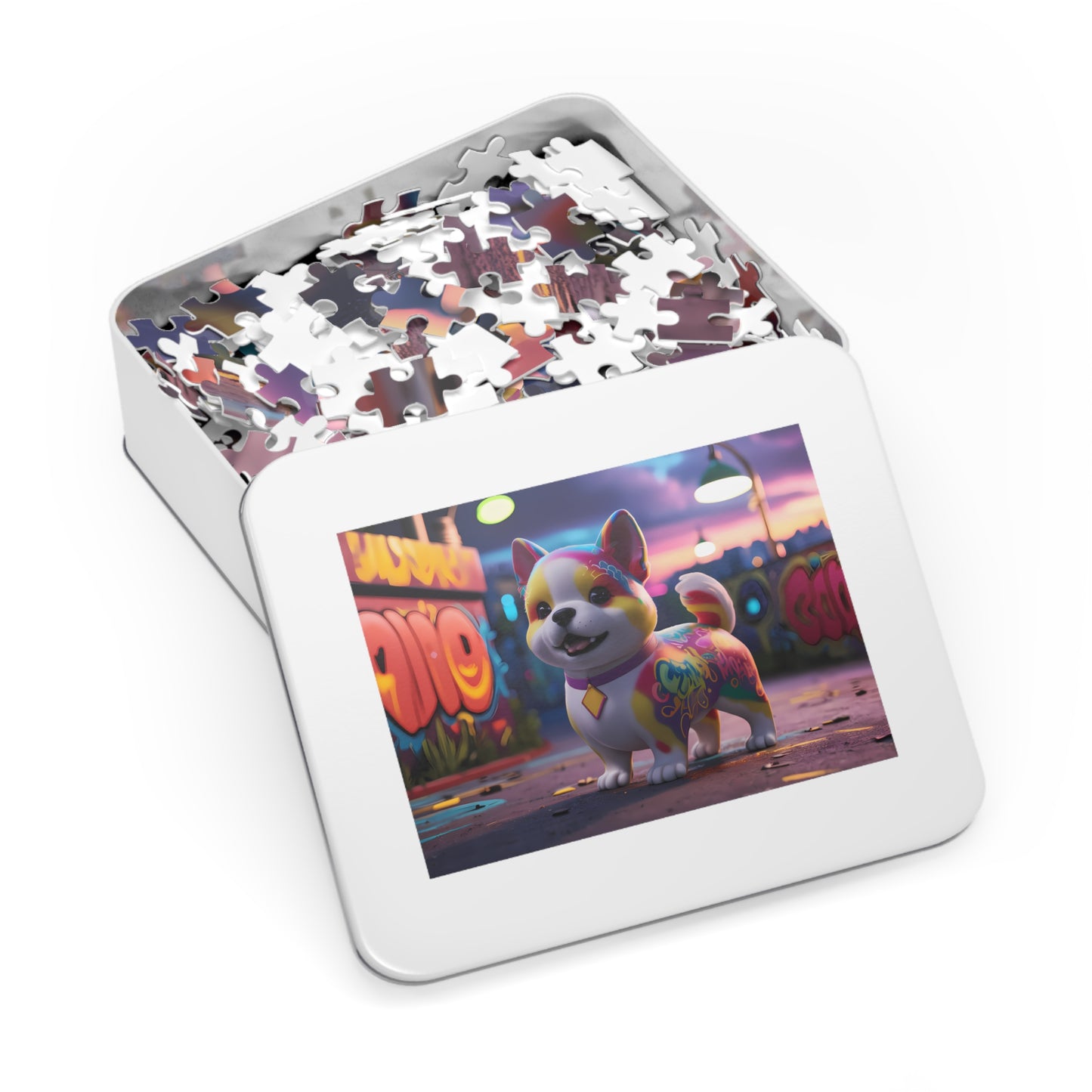 Urban Paws: Graffiti Pup at Dusk - Jigsaw Puzzle (30, 110, 252, 500,1000-Piece)