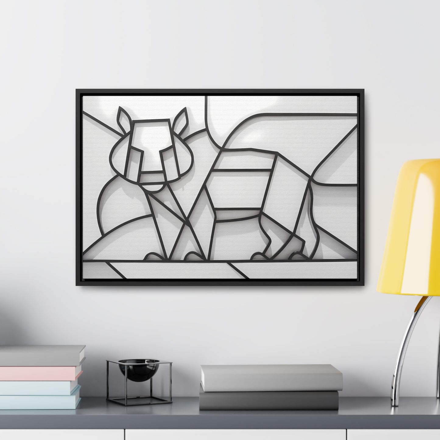 Geometric Rhino in Monochrome - Gallery Canvas Wraps, Horizontal Frame