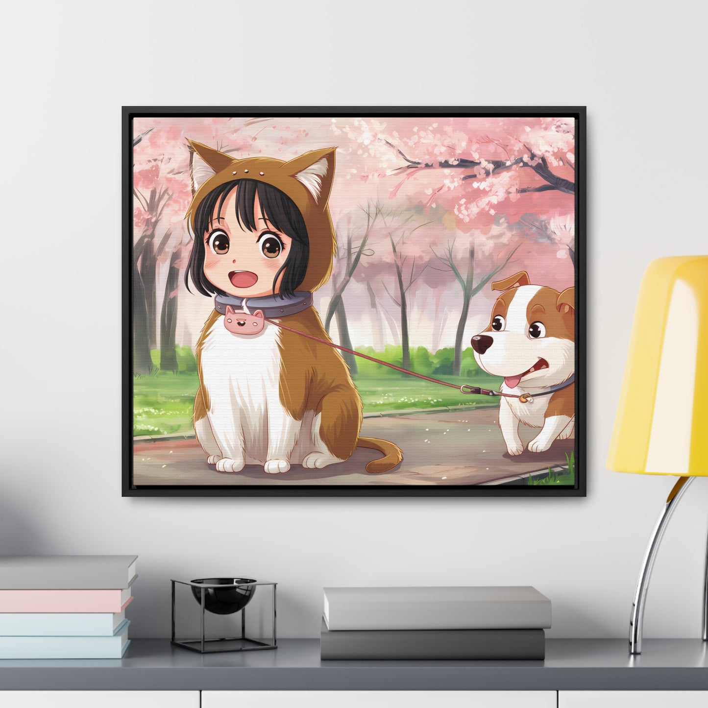 Blossom Walk with My Furry Friends - Gallery Canvas Wraps, Horizontal Frame