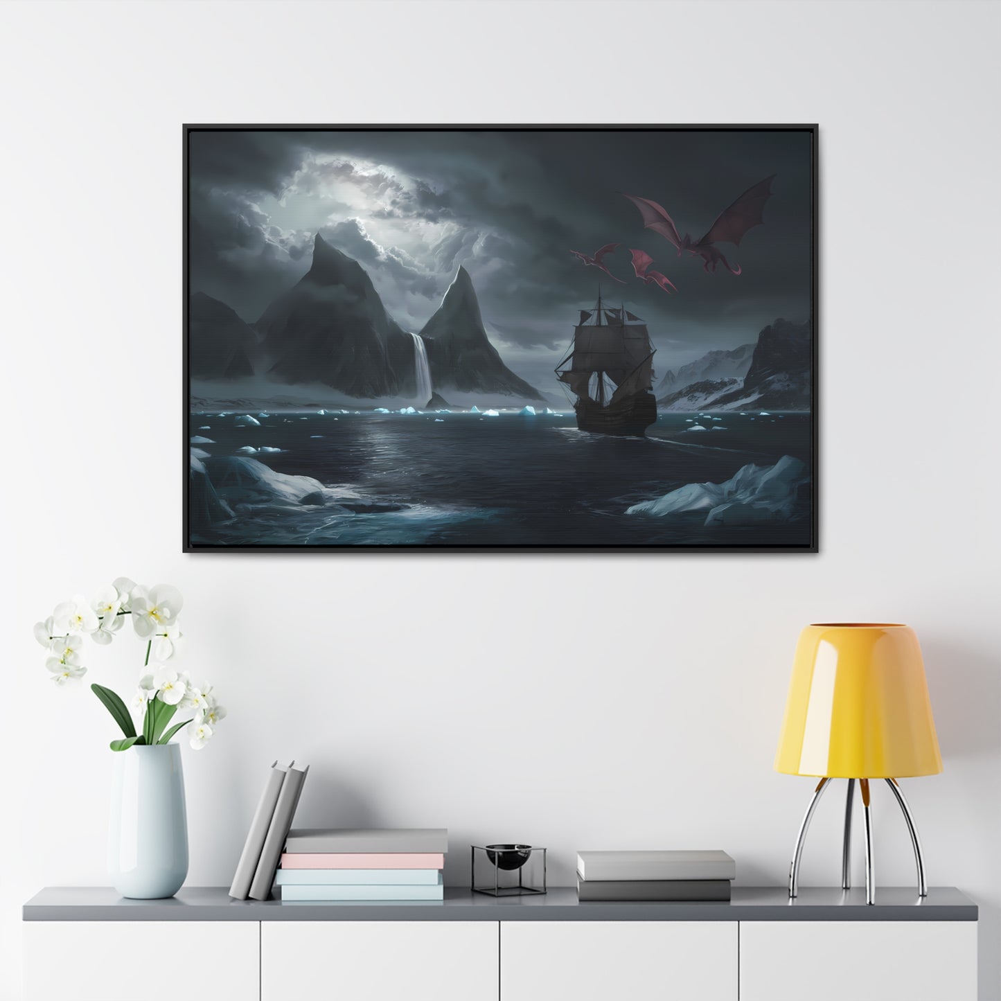 Dragons Over the Frozen Abyss - Gallery Canvas Wraps, Horizontal Frame