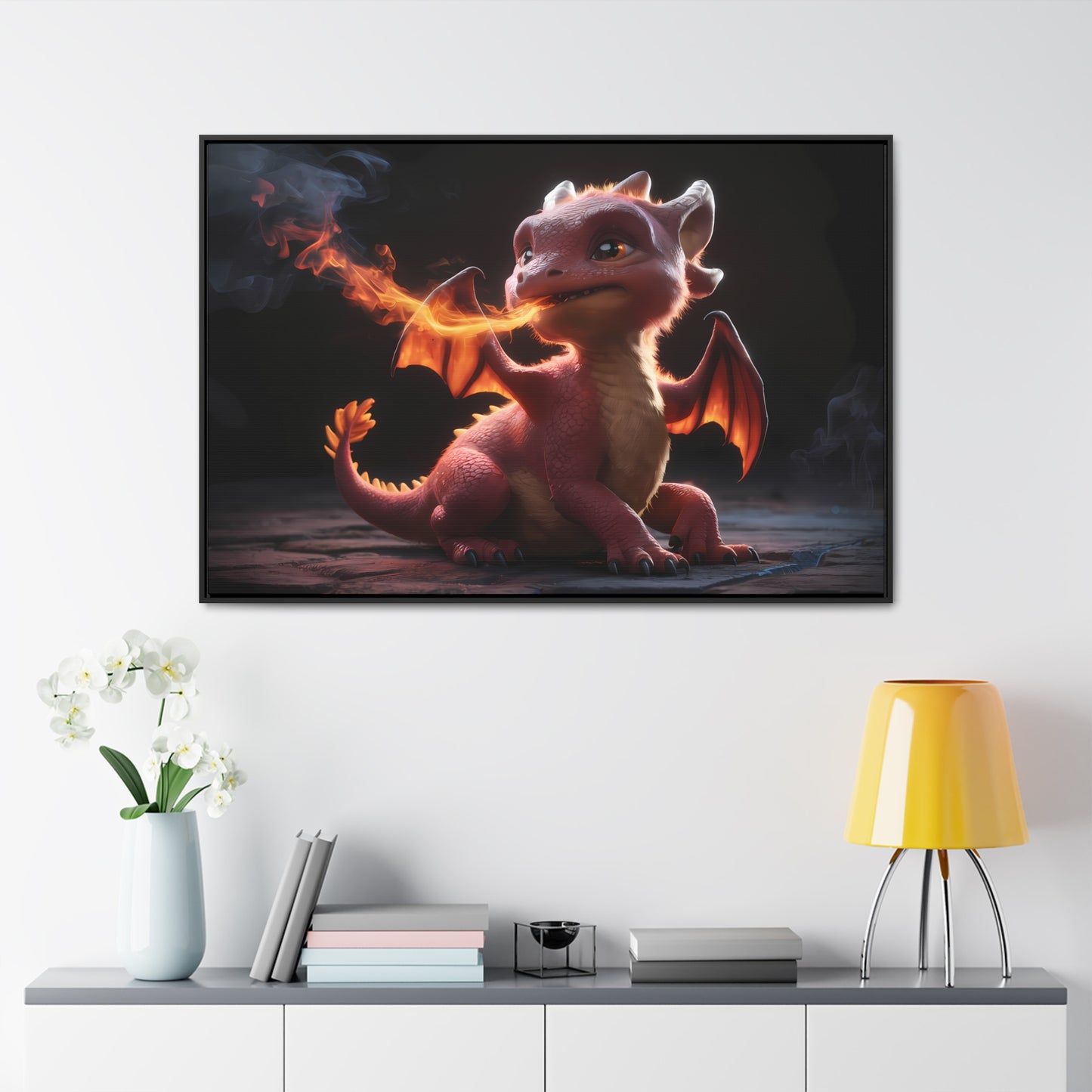 "Baby Dragon's First Flame" - Gallery Canvas Wraps, Horizontal Frame