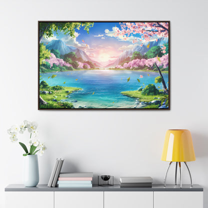 Serene Sunrise Over Blossoming Lake - Gallery Canvas Wraps, Horizontal Frame