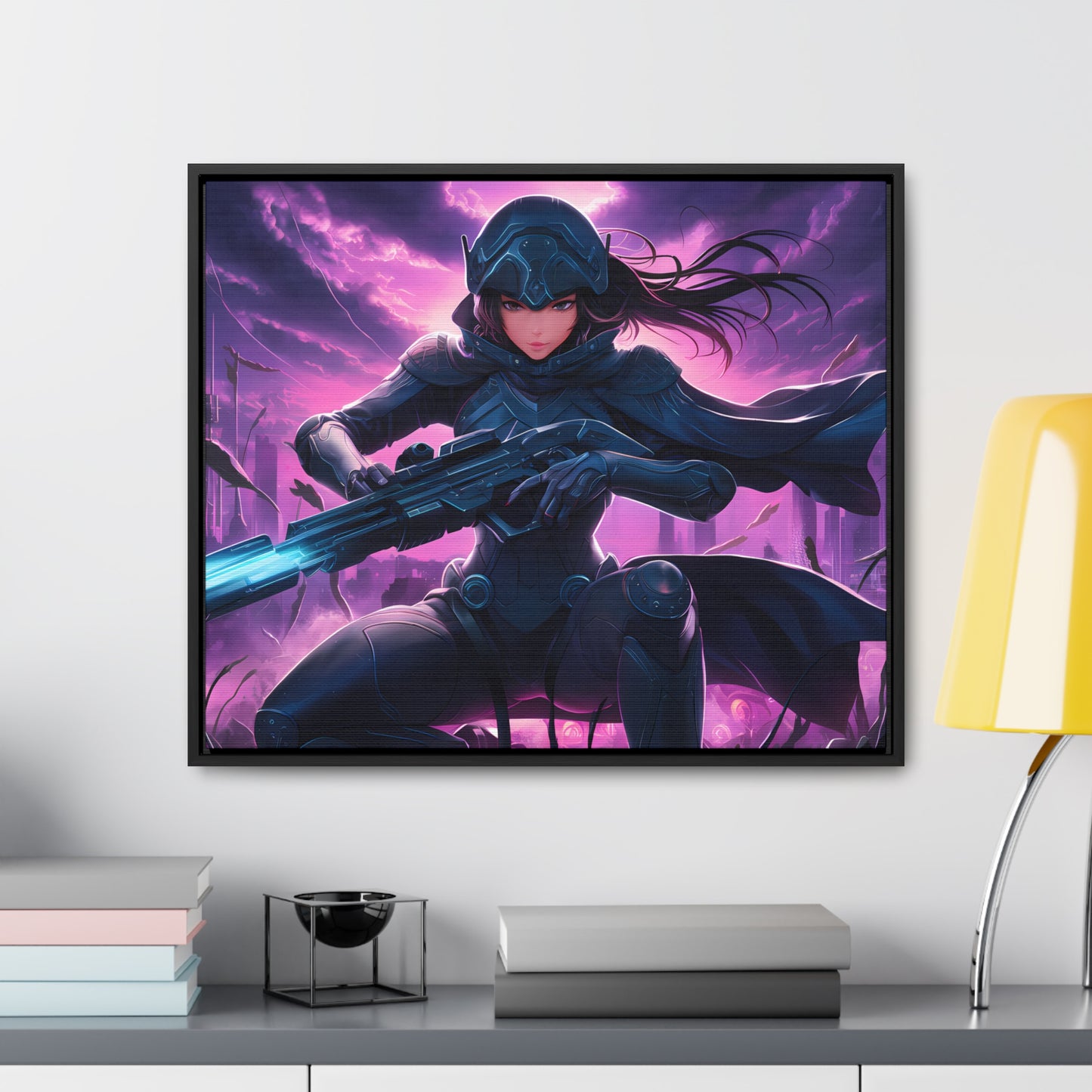 Shadow Sentinel: Neon Hunter - Gallery Canvas Wraps, Horizontal Frame