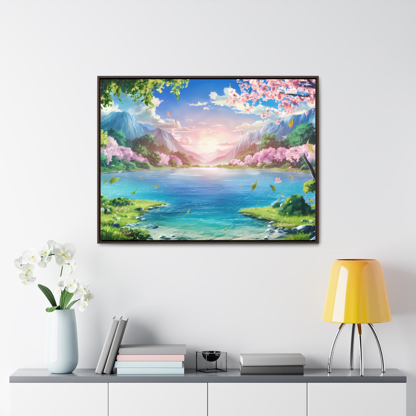 Serene Sunrise Over Blossoming Lake - Gallery Canvas Wraps, Horizontal Frame