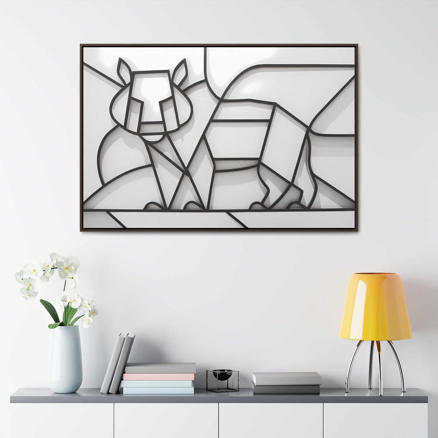 Geometric Rhino in Monochrome - Gallery Canvas Wraps, Horizontal Frame