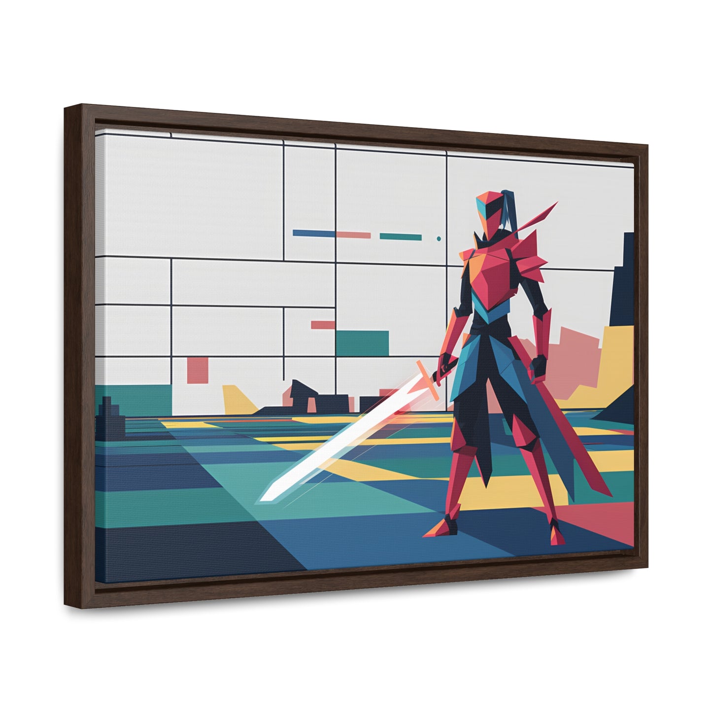 Neon Knight in a Digital Realm - Gallery Canvas Wraps, Horizontal Frame