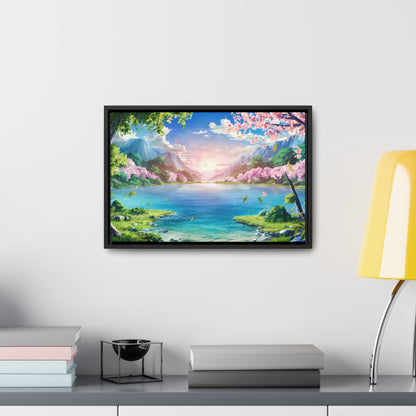 Serene Sunrise Over Blossoming Lake - Gallery Canvas Wraps, Horizontal Frame