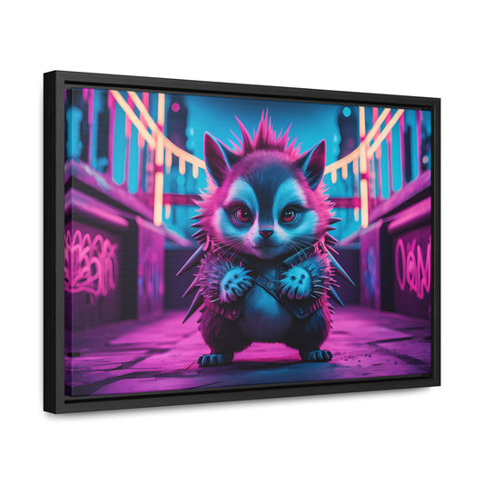 Punk Hedgehog in Neon City - Gallery Canvas Wraps, Horizontal Frame