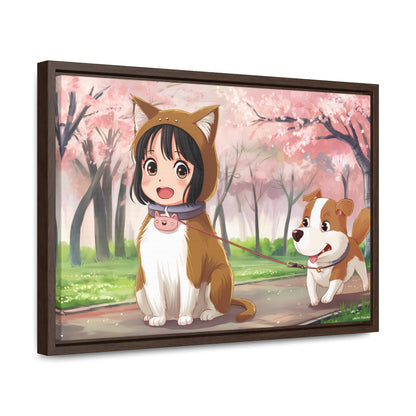 Blossom Walk with My Furry Friends - Gallery Canvas Wraps, Horizontal Frame