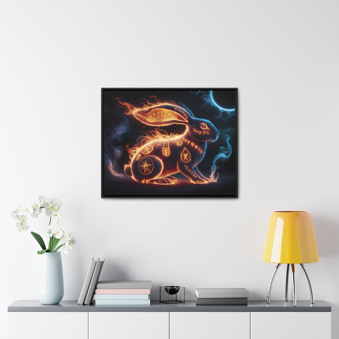 Runic Flame Rabbit - Gallery Canvas Wraps, Horizontal Frame