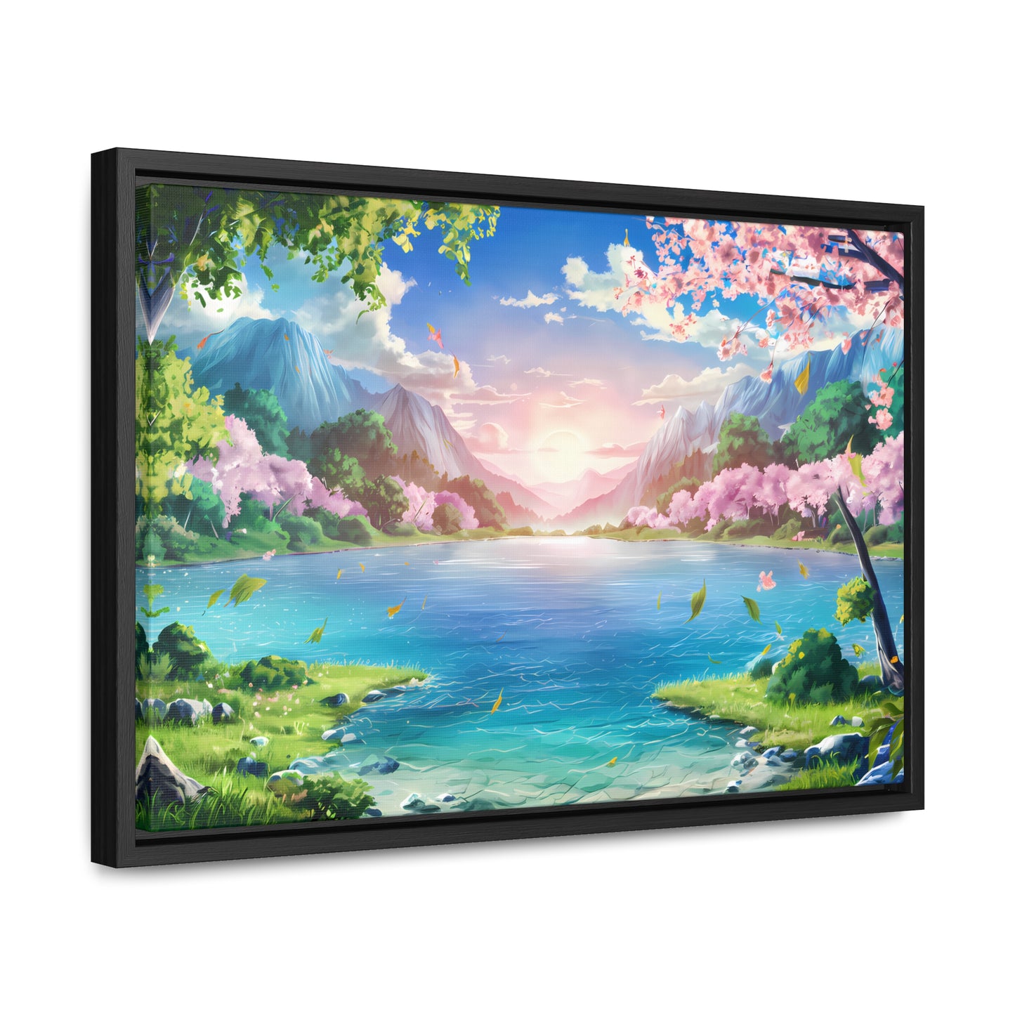 Serene Sunrise Over Blossoming Lake - Gallery Canvas Wraps, Horizontal Frame