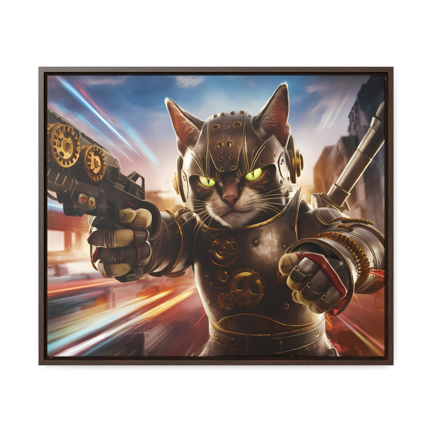 Cyberpunk Cat Warrior - Gallery Canvas Wraps, Horizontal Frame