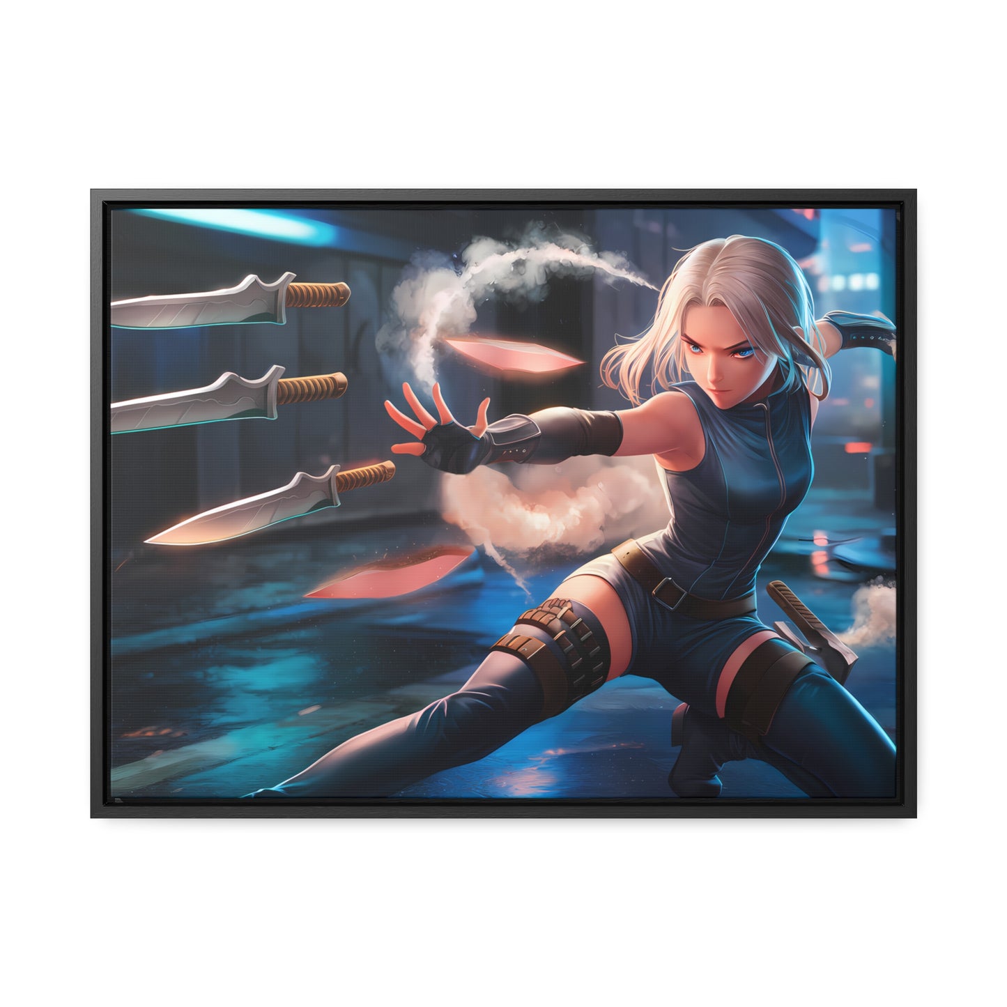 Blade Dancer in the Neon Shadows - Gallery Canvas Wraps, Horizontal Frame