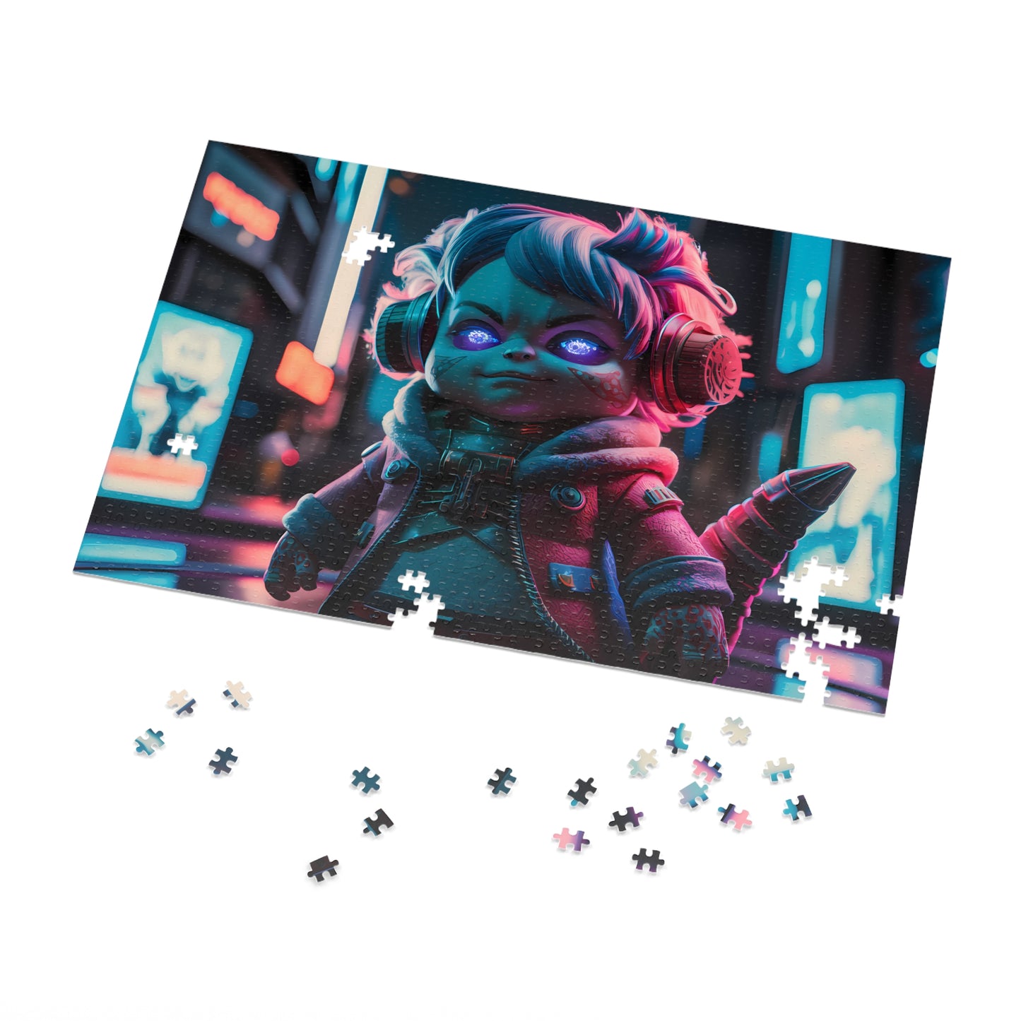 Neon Cyberpunk Guardian - Jigsaw Puzzle (30, 110, 252, 500,1000-Piece)