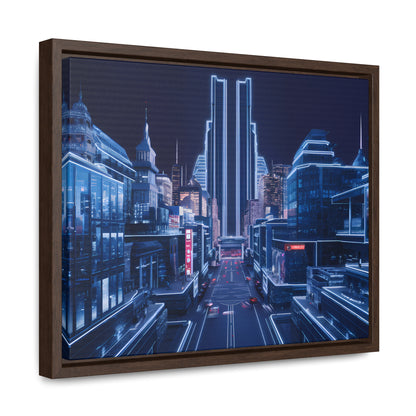 Neon Cityscape at Midnight - Gallery Canvas Wraps, Horizontal Frame