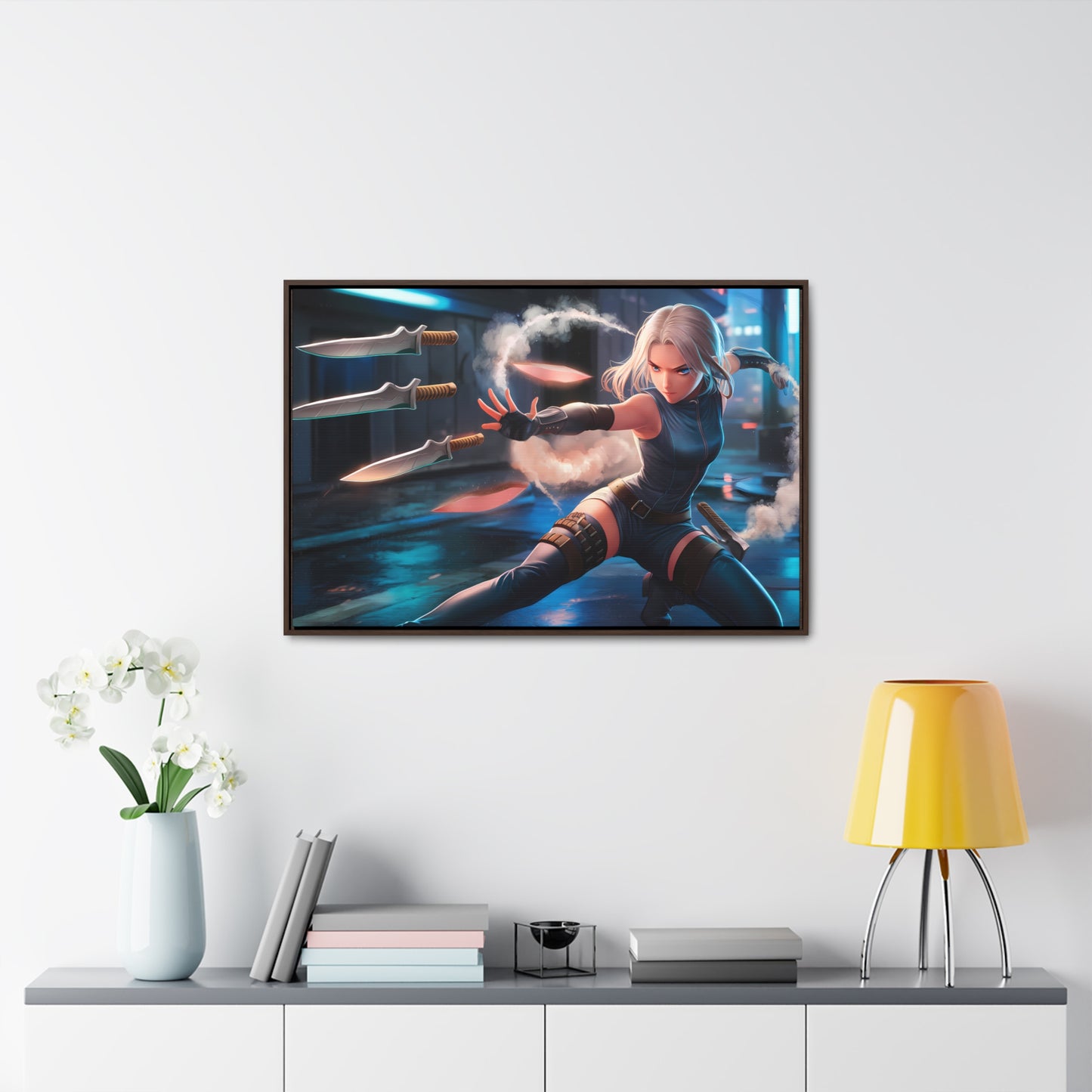 Blade Dancer in the Neon Shadows - Gallery Canvas Wraps, Horizontal Frame