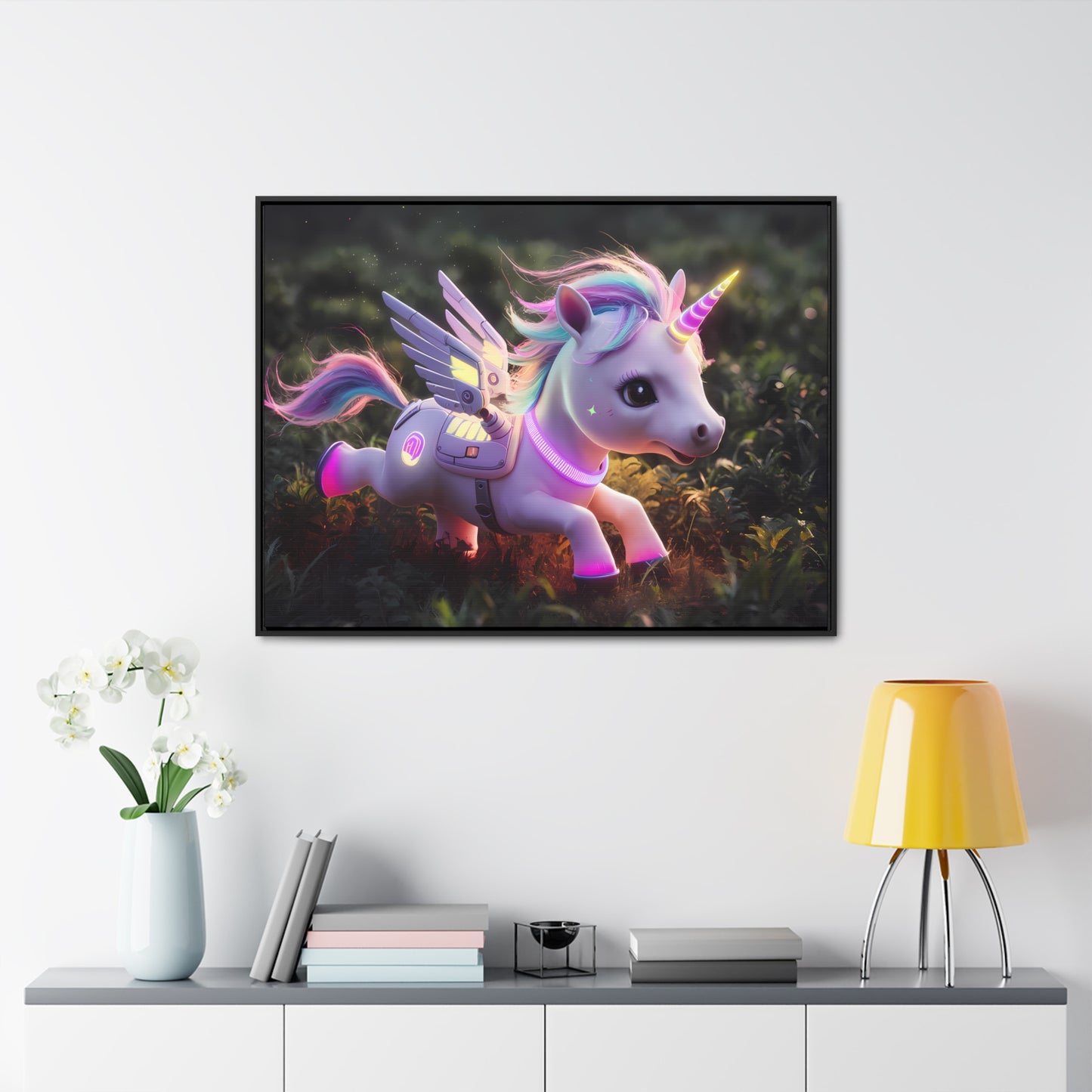 "Cybernetic Unicorn's Twilight Adventure" - Gallery Canvas Wraps, Horizontal Frame