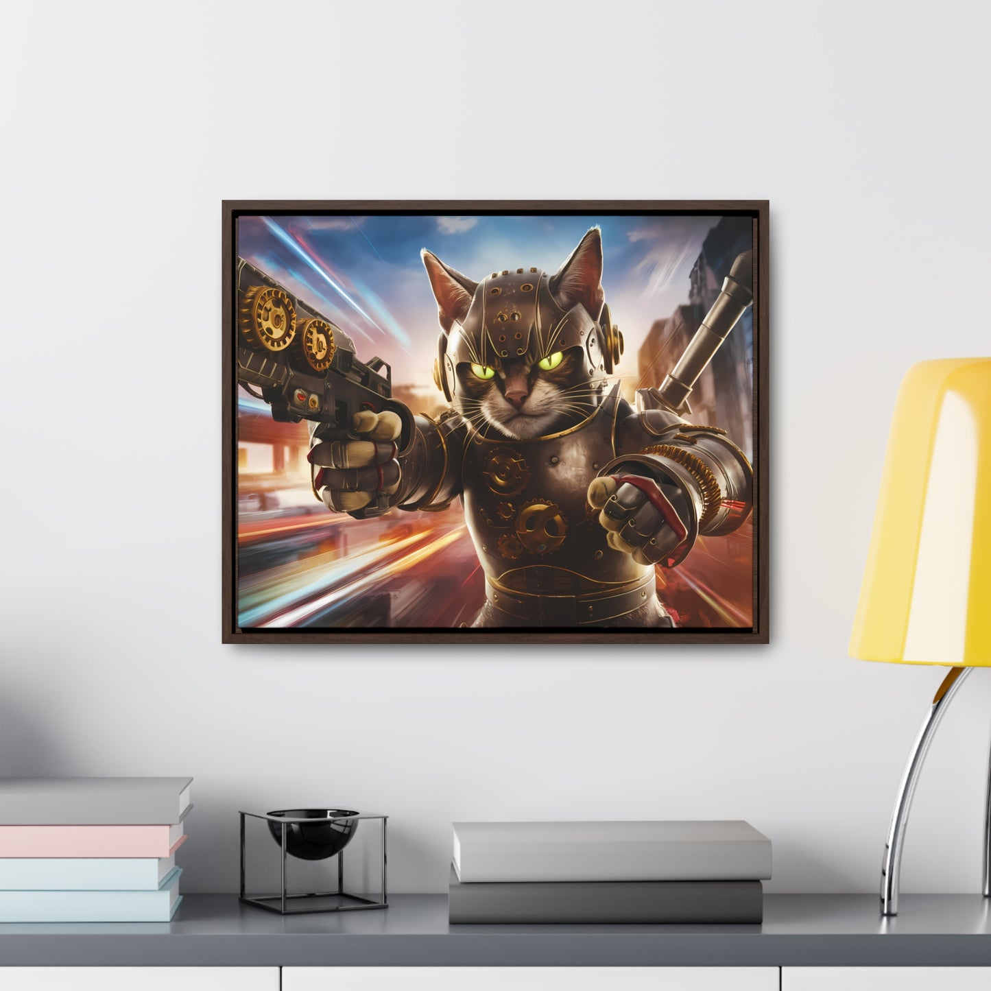 Cyberpunk Cat Warrior - Gallery Canvas Wraps, Horizontal Frame