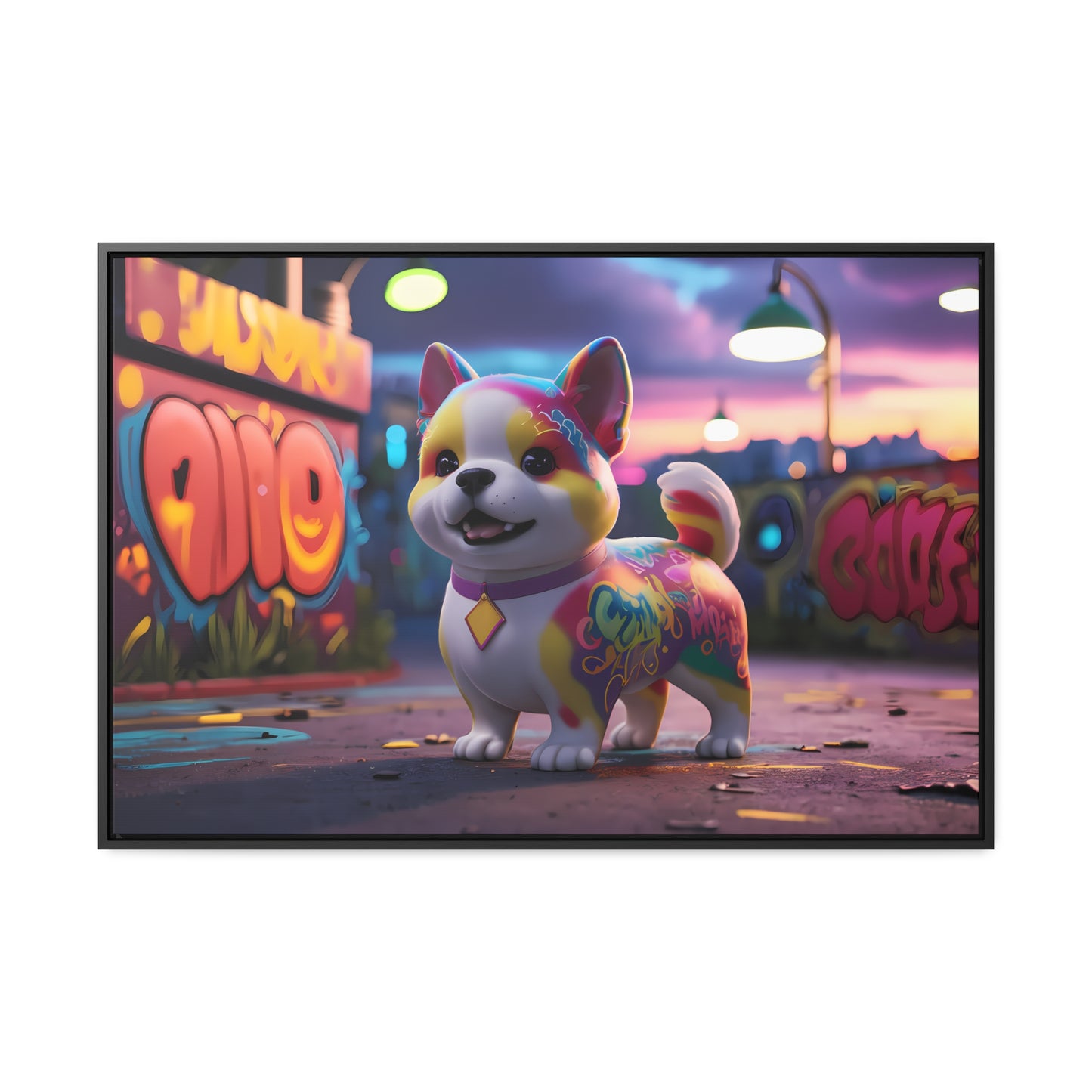 "Graffiti Pup in Neon Alley" - Gallery Canvas Wraps, Horizontal Frame