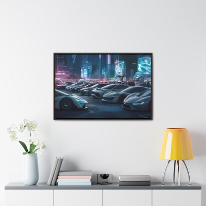 "Midnight Car Meet in Neon City" - Gallery Canvas Wraps, Horizontal Frame