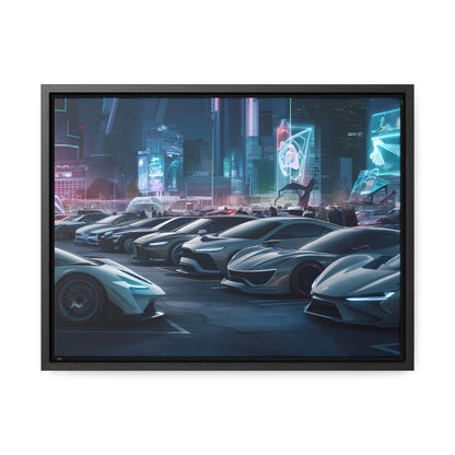 "Midnight Car Meet in Neon City" - Gallery Canvas Wraps, Horizontal Frame