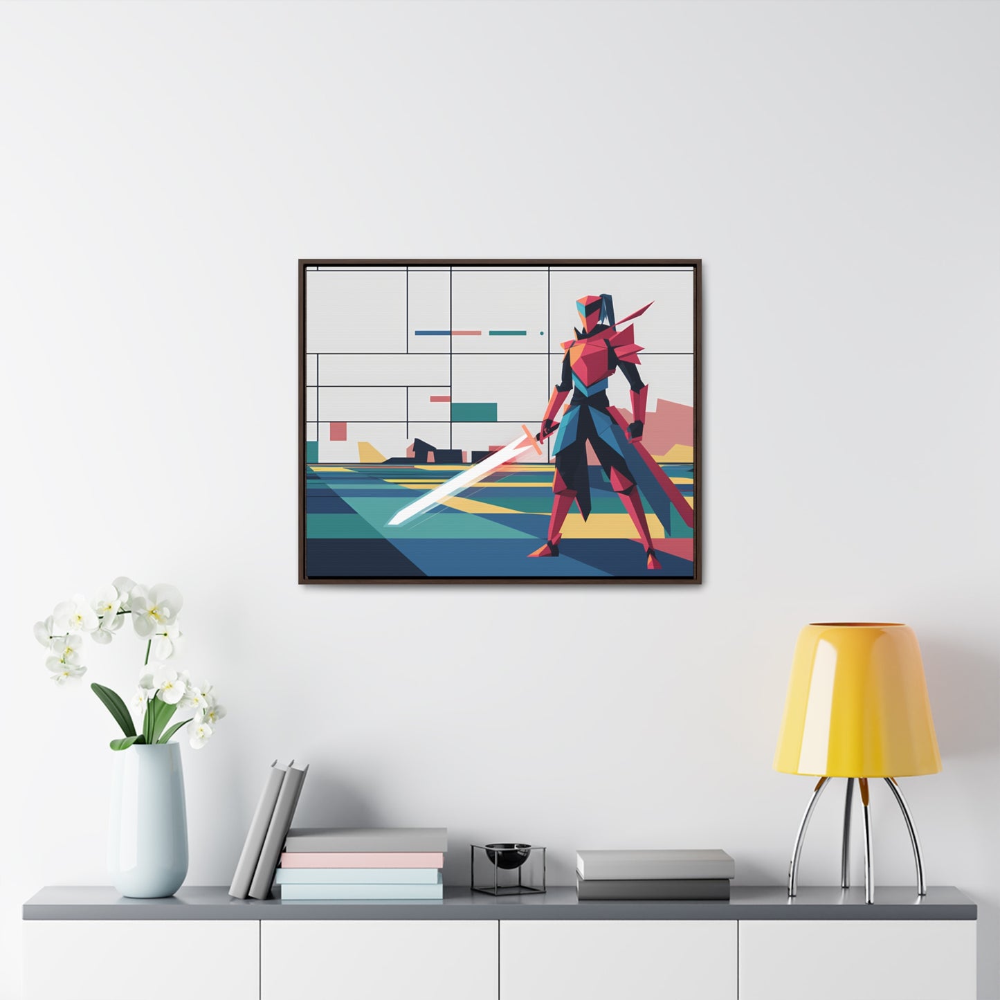 Neon Knight in a Digital Realm - Gallery Canvas Wraps, Horizontal Frame