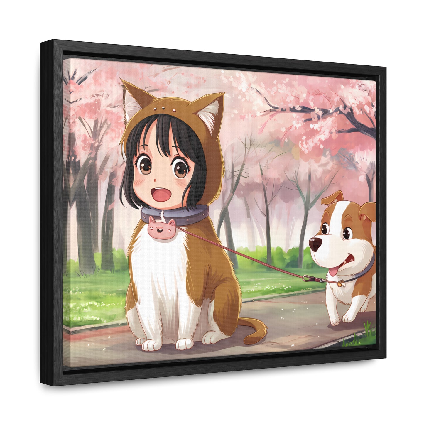 Blossom Walk with My Furry Friends - Gallery Canvas Wraps, Horizontal Frame