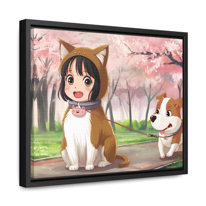 Blossom Walk with My Furry Friends - Gallery Canvas Wraps, Horizontal Frame