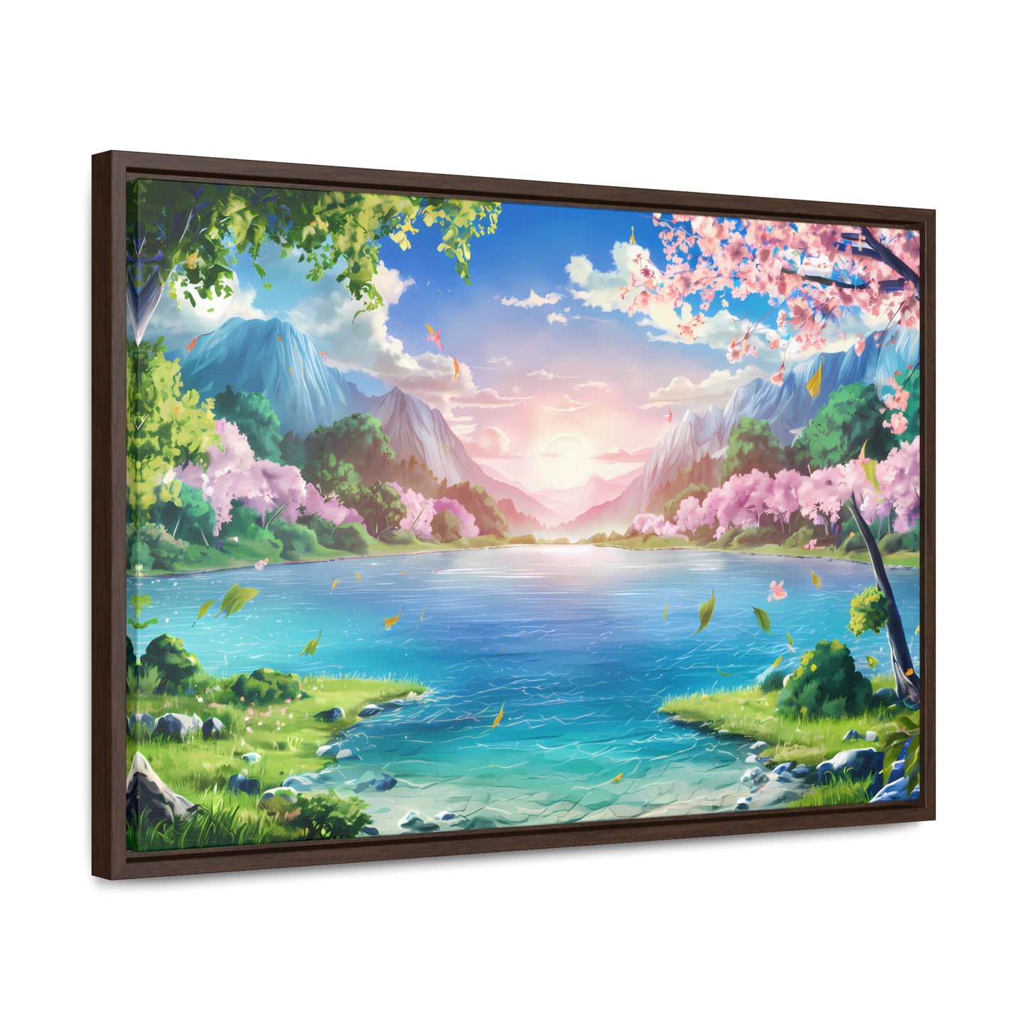 Serene Sunrise Over Blossoming Lake - Gallery Canvas Wraps, Horizontal Frame