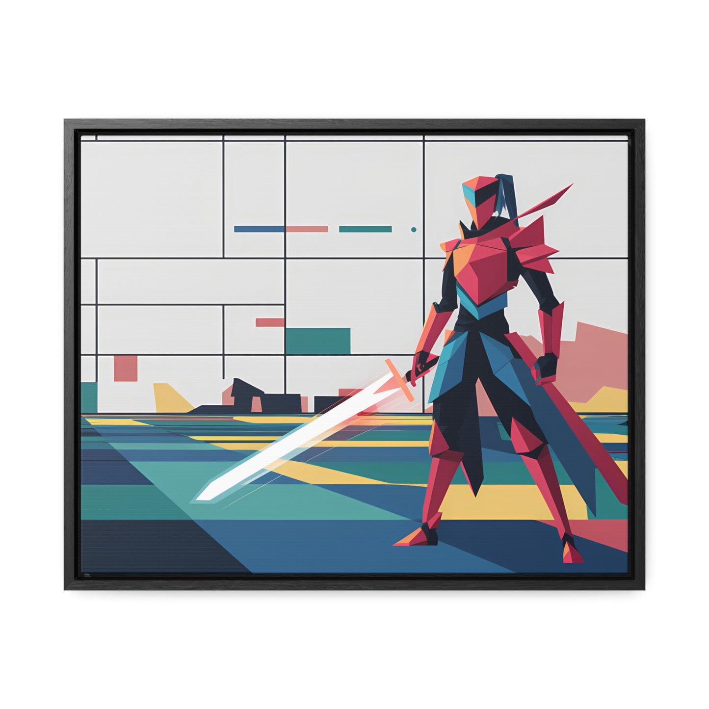 Neon Knight in a Digital Realm - Gallery Canvas Wraps, Horizontal Frame