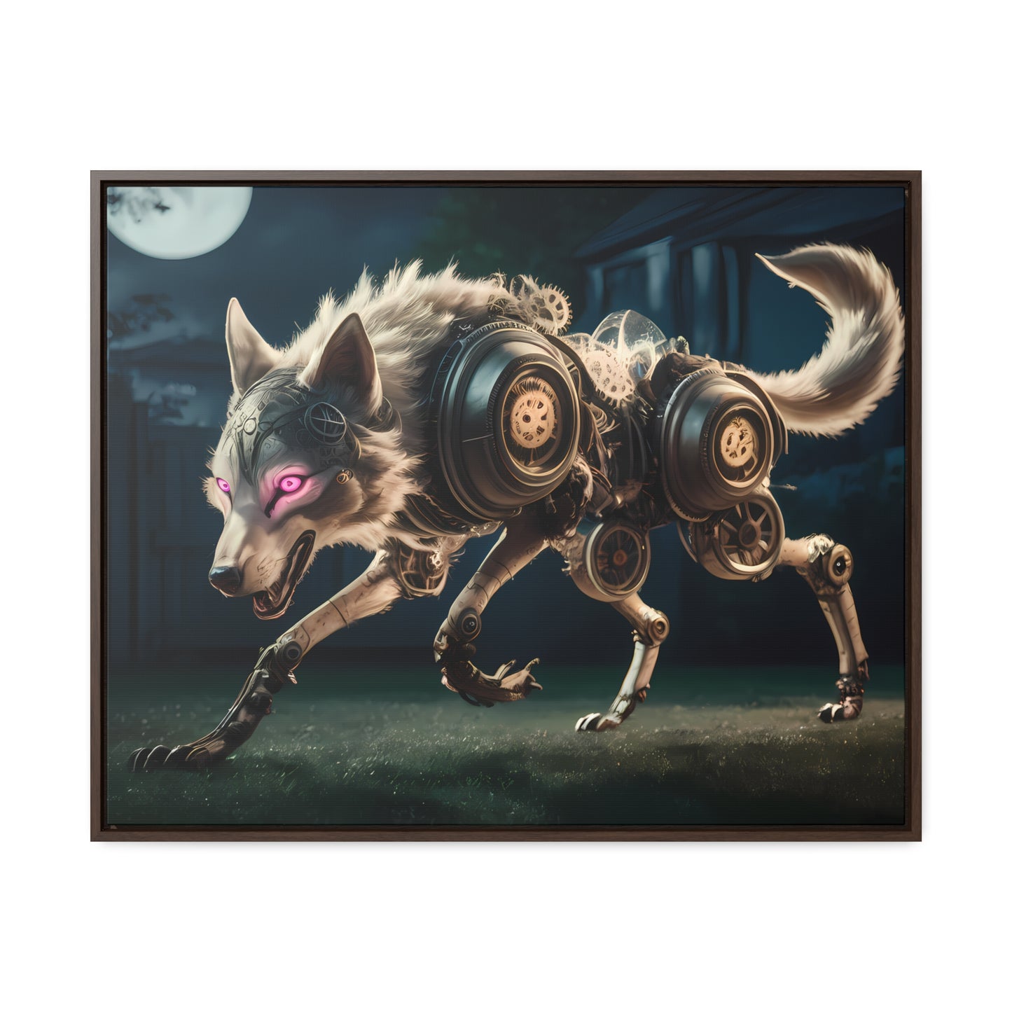 Cyberwolf Under the Moon - Gallery Canvas Wraps, Horizontal Frame