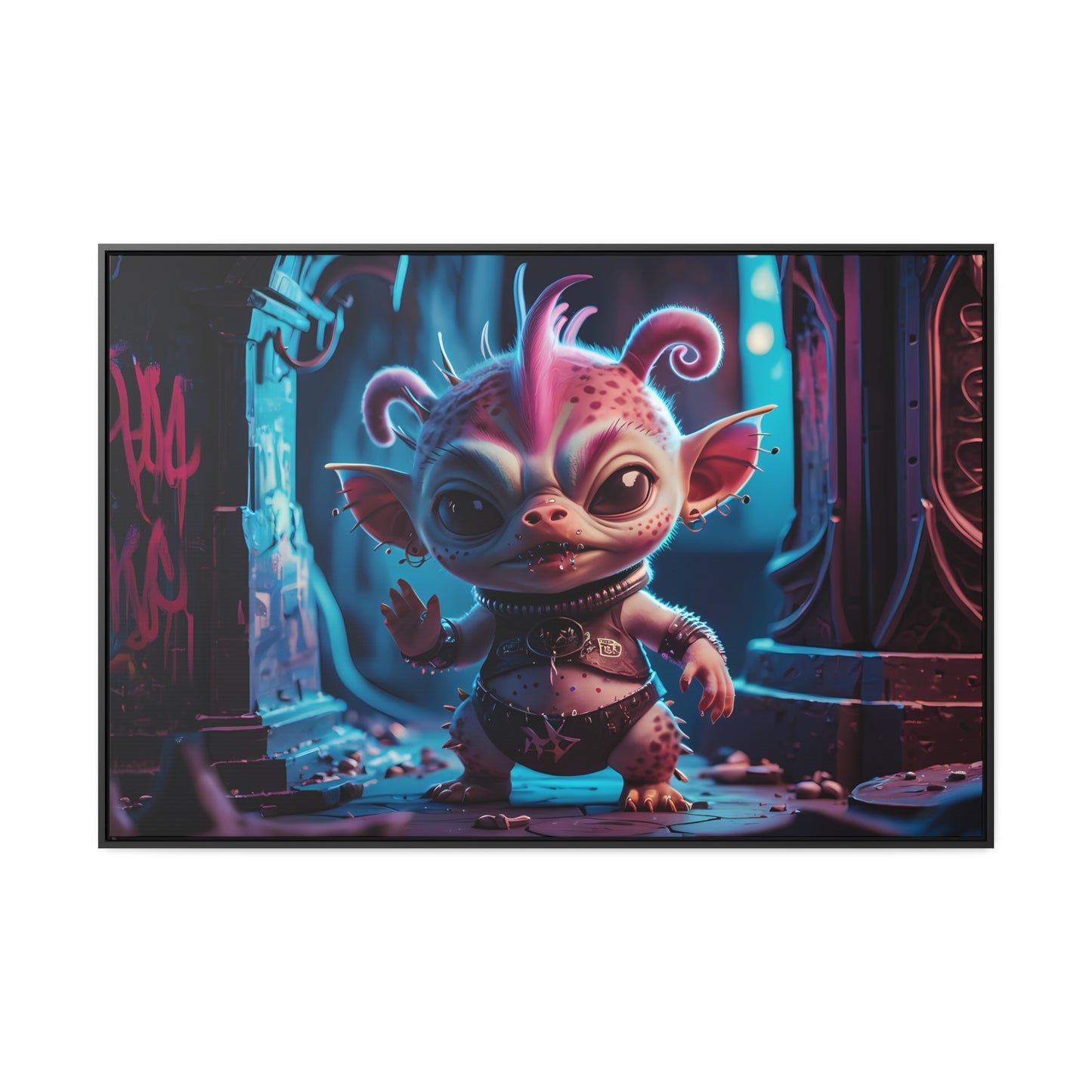 "Punk Goblin in Neon Alley" - Gallery Canvas Wraps, Horizontal Frame