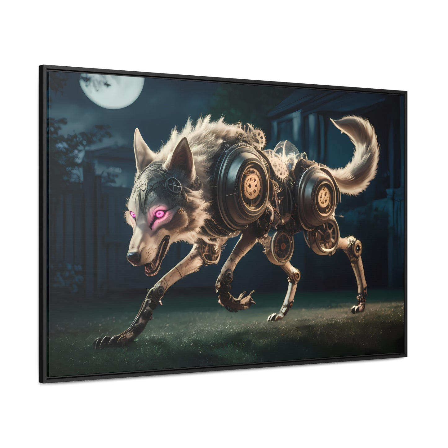 Cyberwolf Under the Moon - Gallery Canvas Wraps, Horizontal Frame