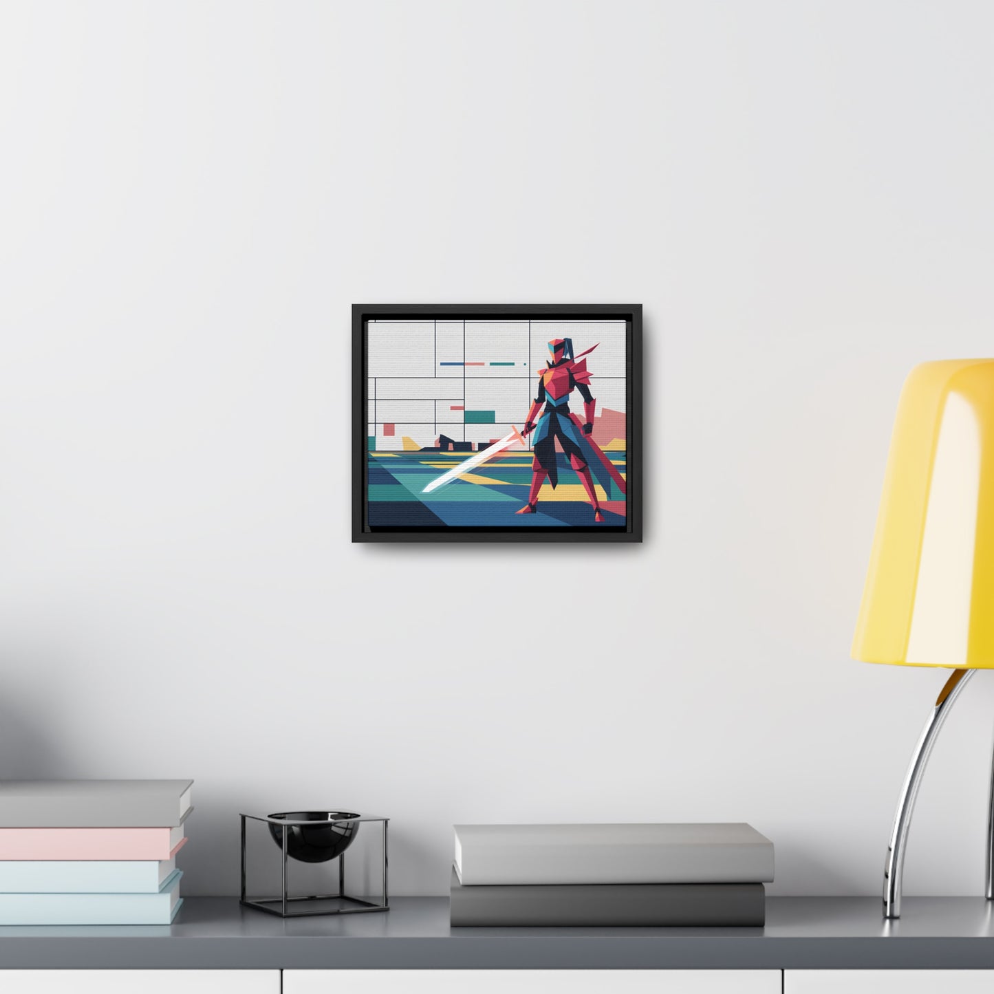 Neon Knight in a Digital Realm - Gallery Canvas Wraps, Horizontal Frame