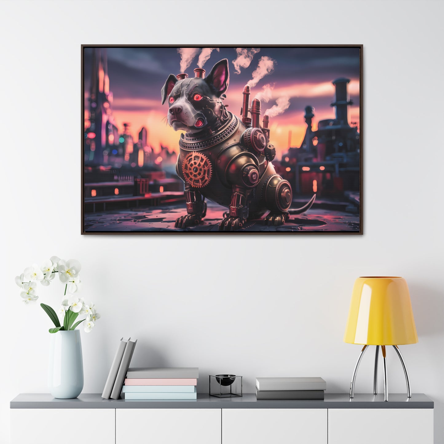 Cyber Canine: Steampunk Sentinel - Gallery Canvas Wraps, Horizontal Frame