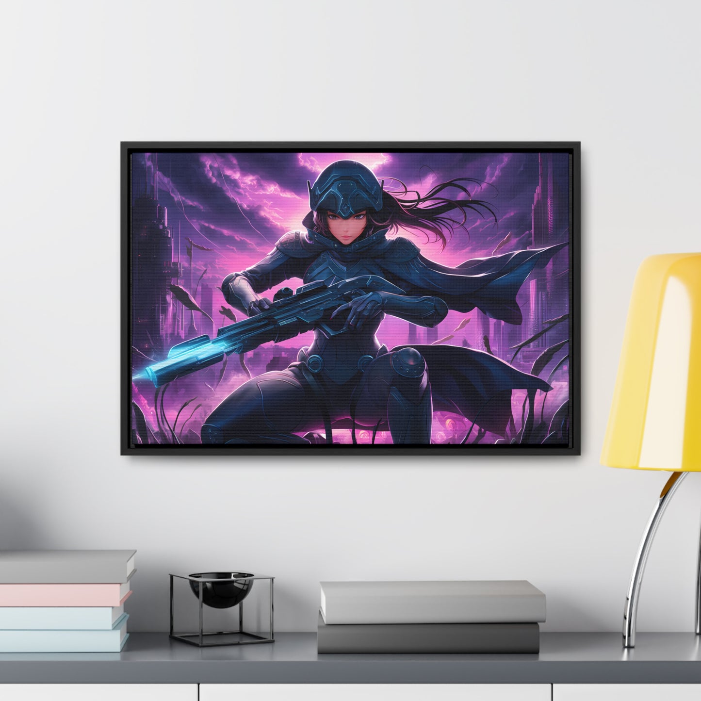 Shadow Sentinel: Neon Hunter - Gallery Canvas Wraps, Horizontal Frame