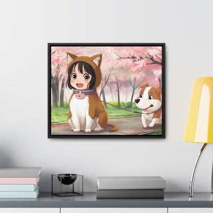 Blossom Walk with My Furry Friends - Gallery Canvas Wraps, Horizontal Frame