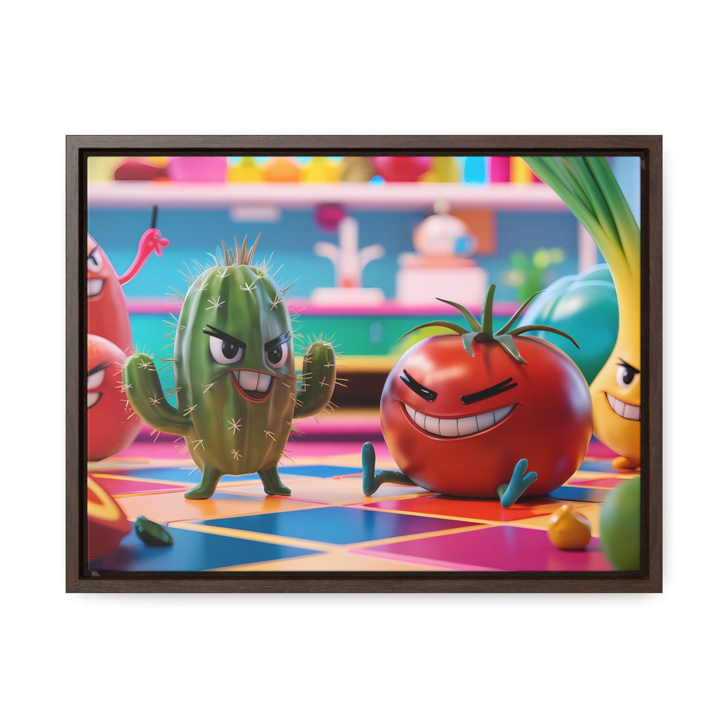 "Kitchen Showdown: The Produce Gang" - Gallery Canvas Wraps, Horizontal Frame