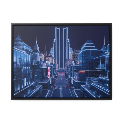 Neon Cityscape at Midnight - Gallery Canvas Wraps, Horizontal Frame